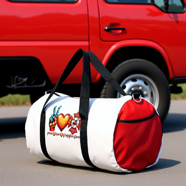 Bolso De Deporte Grande Peace Love Firefighter Fiancé Life (Subido por el creador)