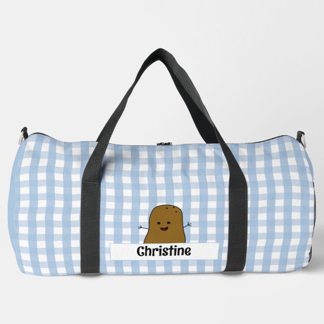 Bolso De Deporte Grande Personalizado de la papa azul de Gingham Brown (Anverso)