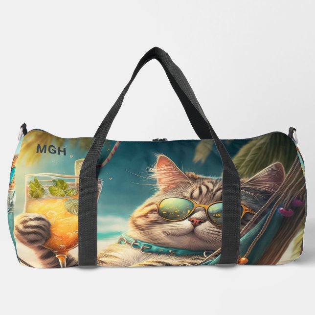 Bolso De Deporte Grande Personalizado Monograma Vacantes Tropicales Gatos (Anverso)