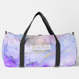 Bolso De Deporte Grande Personalizado Purple Blue Gold Marble Su Nombre