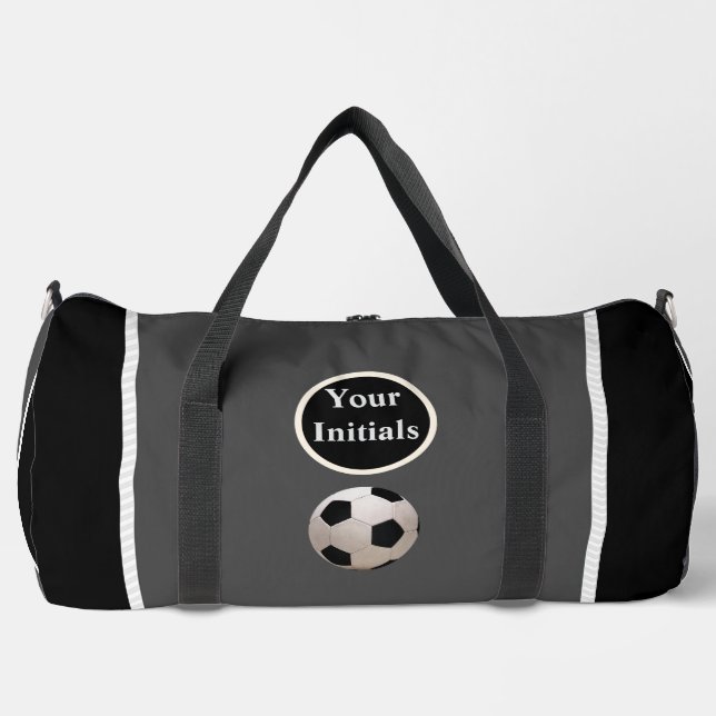 Bolso De Deporte Grande Personalize Gray Black Soccer Ball (Anverso)