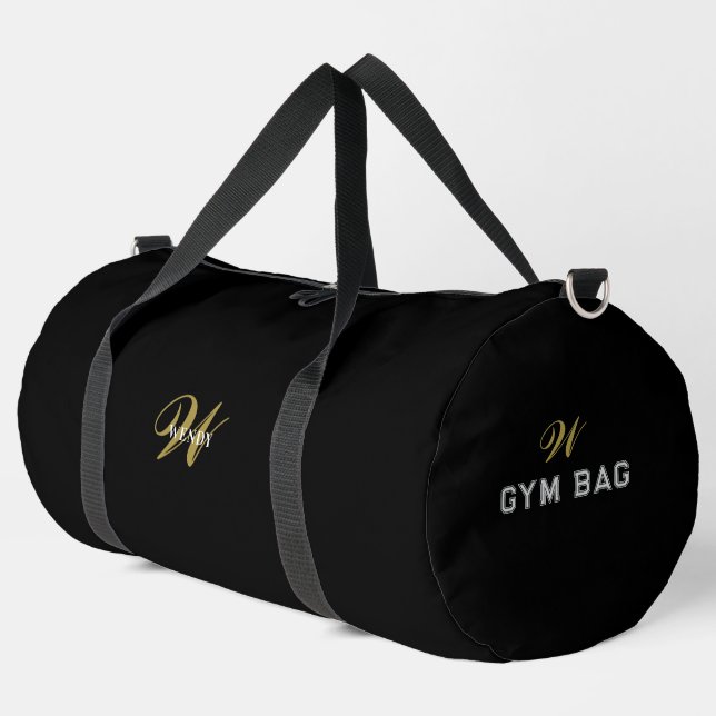 Bolso De Deporte Grande Personalized Gold Black Monogram Initial Travel (Esquina izquierda)