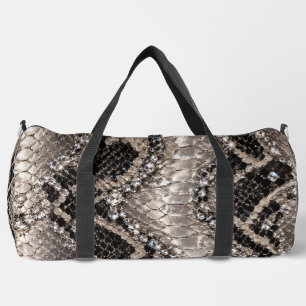 Bolso De Deporte Grande Piel de Serpiente Cristal de Plata de Lujo