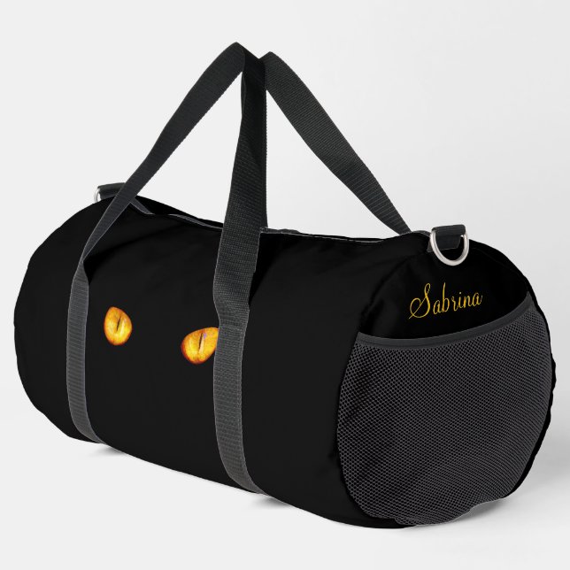 Bolso De Deporte Grande Piercing Stare Ojos Dorados Gato negro con nombre (Esquina derecha)