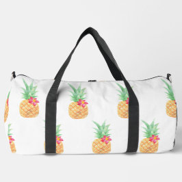 Bolso De Deporte Grande Piña amarilla con un patrón sin foco de flor rosa