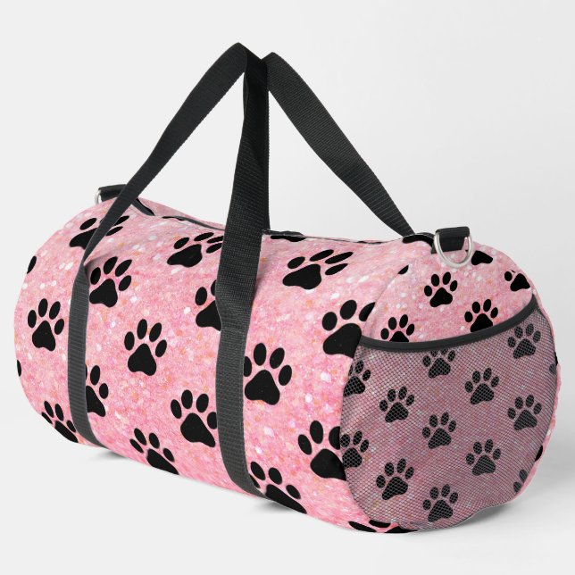 Bolso De Deporte Grande Pink Glitter Paw Print Pet Bag (Esquina derecha)