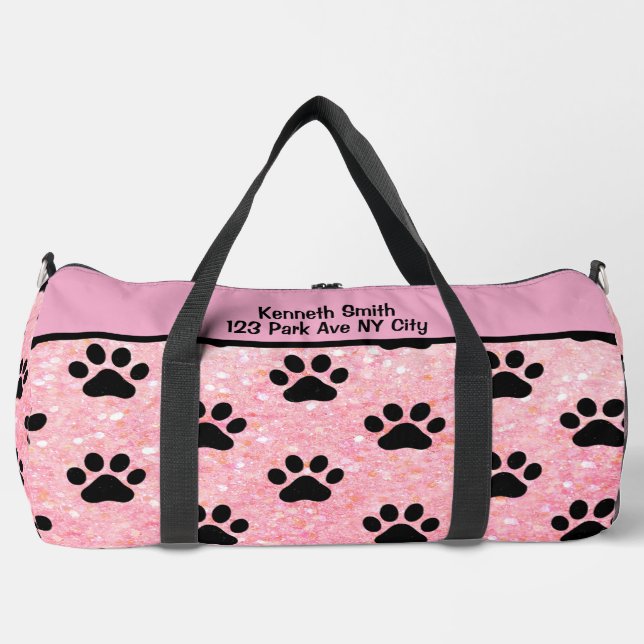 Bolso De Deporte Grande Pink Glitter Paw Print Pet monogram personalize (Anverso)