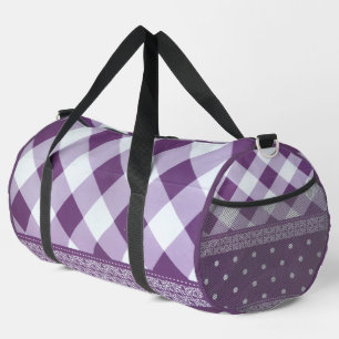 Bolso De Deporte Grande Pintura morada de damasco floral de punto de polka