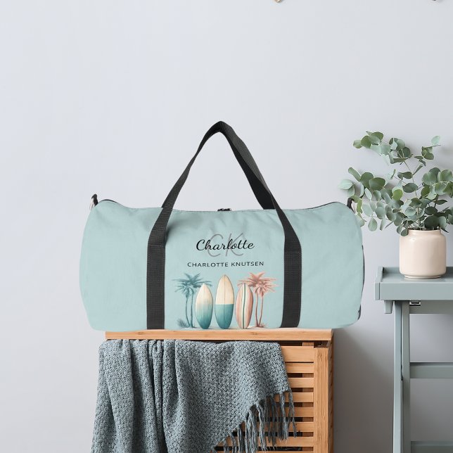 Bolso De Deporte Grande Placas de surf palmeras retro agua verde azulada (Subido por el creador)