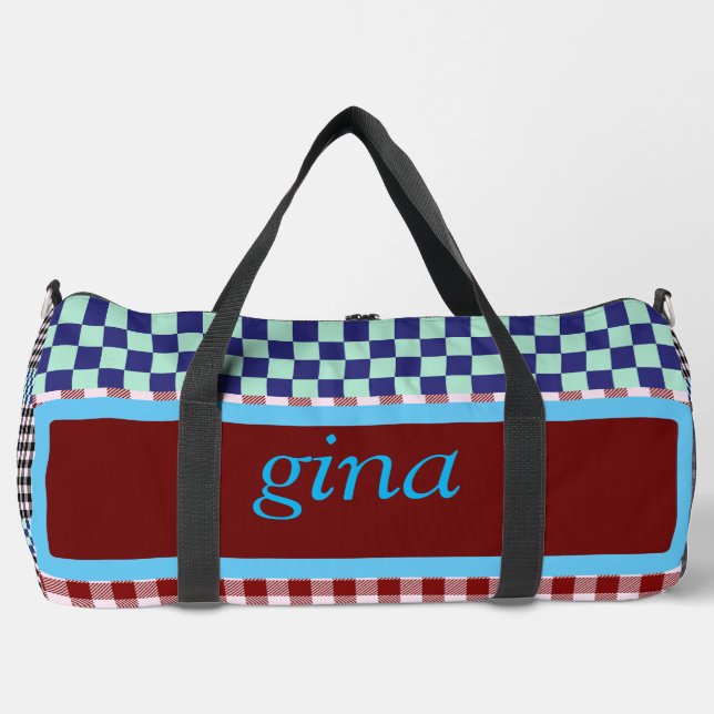 Bolso De Deporte Grande Plaid Gingham Personalizado (Anverso)