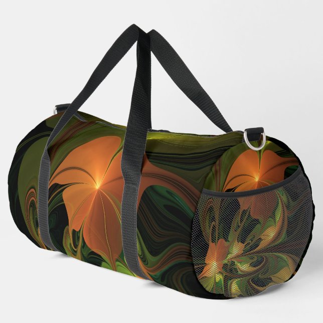 Bolso De Deporte Grande Planta de fantasía Resumen Fractal Verde Rust Brow (Esquina derecha)