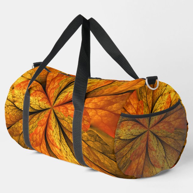 Bolso De Deporte Grande Planta de otoño, hoja de arte fractal abstracta mo (Esquina derecha)