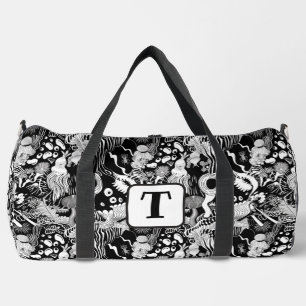 Bolso De Deporte Grande Plantas bizarras patrón de dibujo en blanco y negr