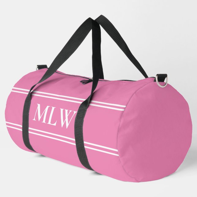 Bolso De Deporte Grande Plantilla de monograma simple rosa y blanco (Esquina izquierda)