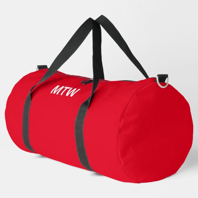 Bolso De Deporte Grande Plantilla de texto de monograma rojo y blanco bril (Esquina izquierda)