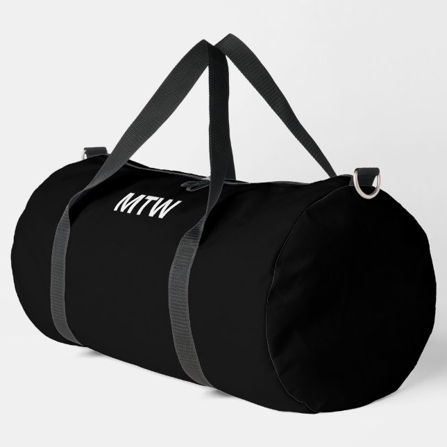 Bolso De Deporte Grande Plantilla de texto simple de monograma en blanco y (Esquina izquierda)
