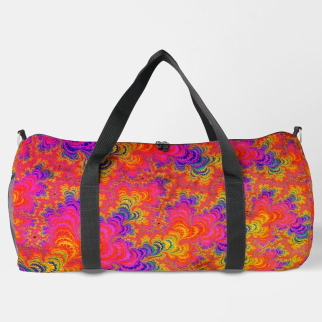 Bolso De Deporte Grande Psicodélico Funky Hippie Boho Neon Rainbow Fractal (Reverso)