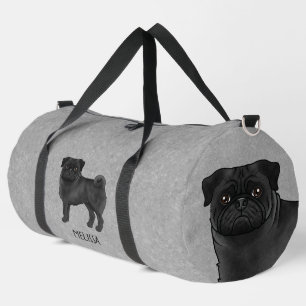Bolso De Deporte Grande Pug negro lindo perro de dibujos animados con nomb
