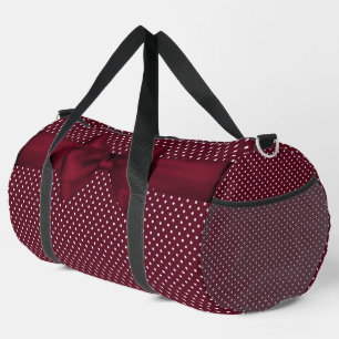 BOLSO DE DEPORTE GRANDE PUNTOS DE POLKA BLANCA Y ROSA DE BURGUNDA CON BOW