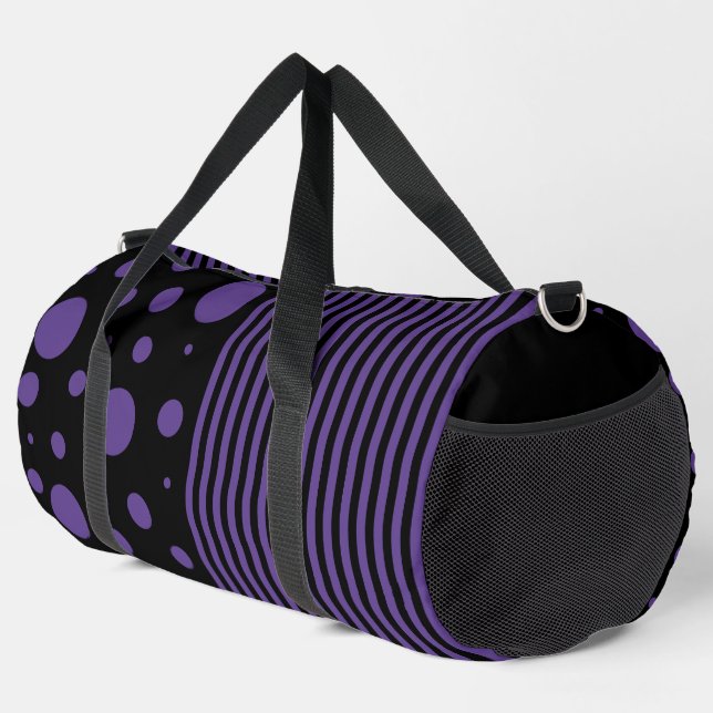 Bolso De Deporte Grande Puntos y rayas en morado y negro (Esquina derecha)