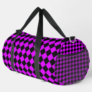 Bolso De Deporte Grande Púrpura Patrón de Diamante de Verificación Negro G