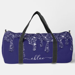 Bolso De Deporte Grande Purpurina de rayas blancas azules de la marina mod