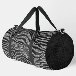 Bolso De Deporte Grande Purpurina NEGRO Y PLATA PARECER IMPRESIONES ANIMAL