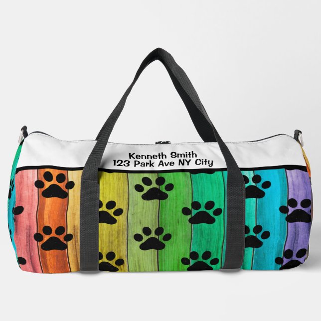 Bolso De Deporte Grande Rainbow Plank Paw Print Pet monogram personalize (Anverso)