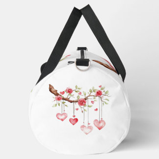 Bolso De Deporte Grande Rama de rosas rosadas en acuarela con corazones co