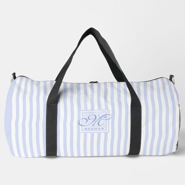 Bolso De Deporte Grande Rayas azules y blancas pasteles - Monogramadas (Anverso)