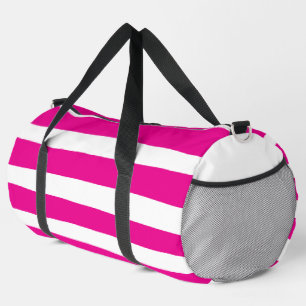 Bolso De Deporte Grande Rayas desiguales en magenta y blanco