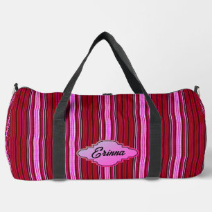 Bolso De Deporte Grande Rayas rosadas y granates