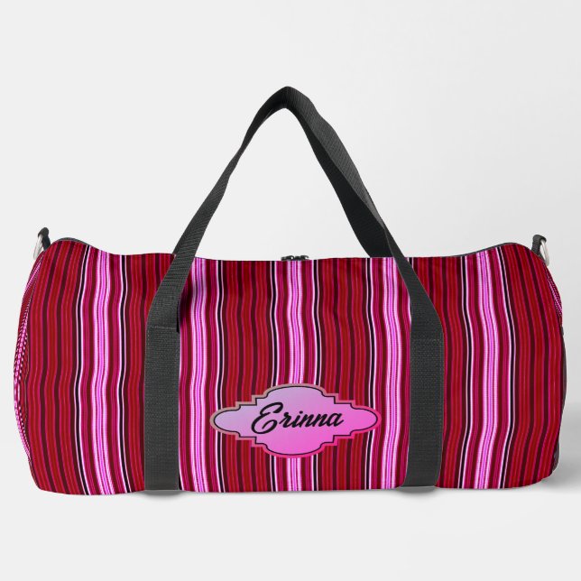 Bolso De Deporte Grande Rayas rosadas y granates (Anverso)