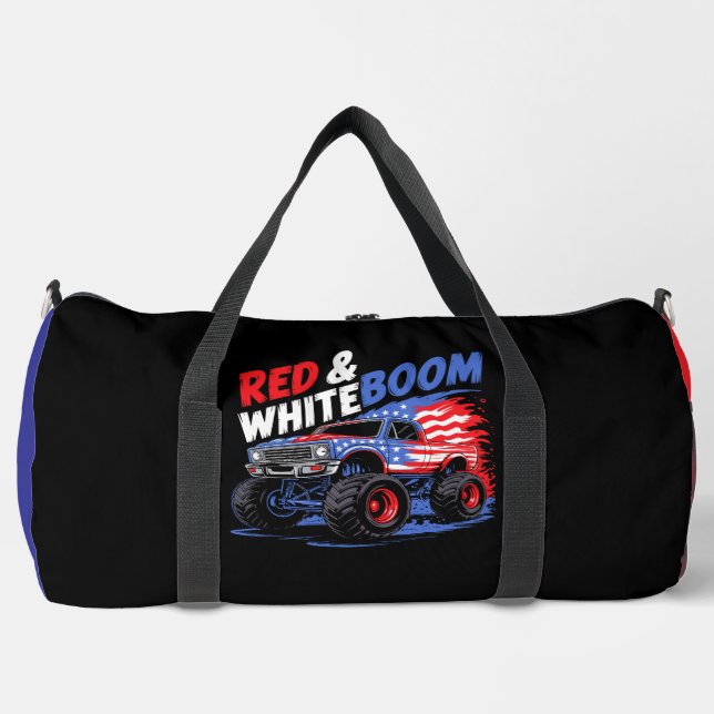 Bolso De Deporte Grande Red White Boom Monster Truck  (Anverso)