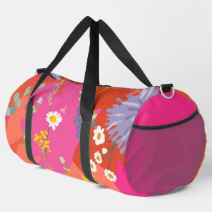 Bolso De Deporte Grande Resumen de Jardín Floral Rosa y Naranja Caliente