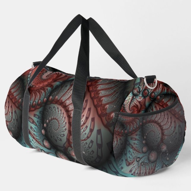 Bolso De Deporte Grande Resumen Vivid Fantasy Fractal Art Brown Blue (Esquina derecha)
