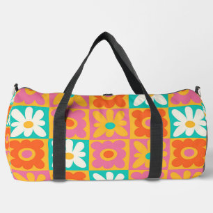 Bolso De Deporte Grande Retro Floral de Cuadros Groovy de los 70 Colorido