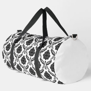 Bolso De Deporte Grande Rococo Damask Rpt Patrón Negro sobre Blanco