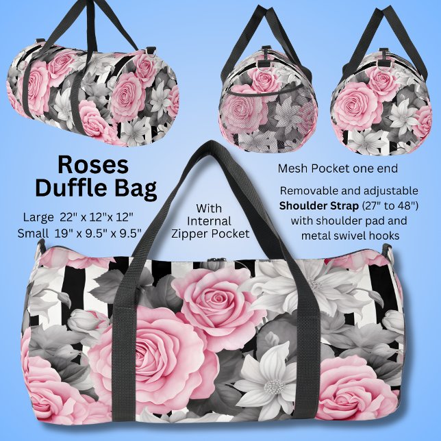 Bolso De Deporte Grande Rosas rosas rosas en franjas negras (Subido por el creador)