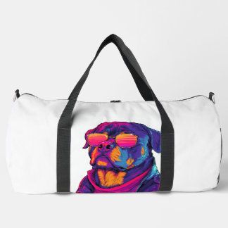 Bolso De Deporte Grande Rottweiler Retro � Perro con Vibra Neón de los 80