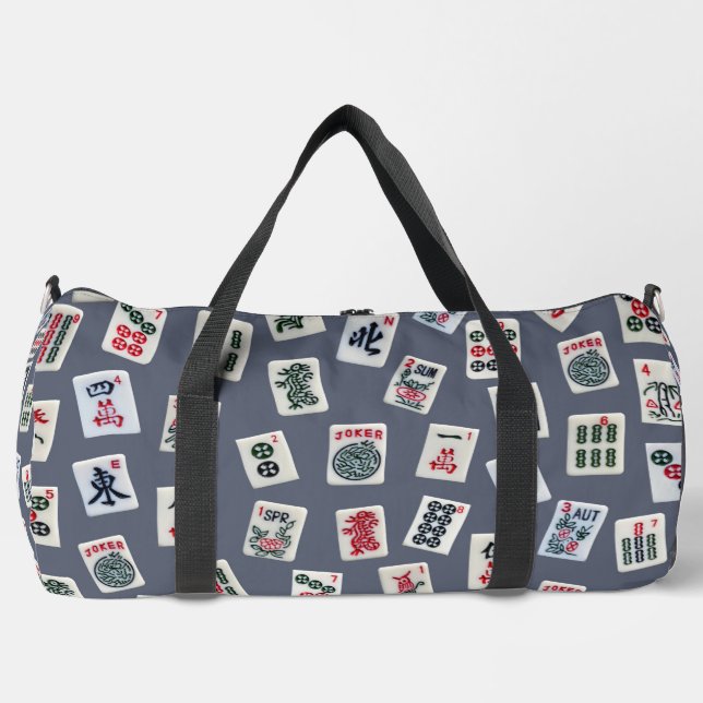 Bolso De Deporte Grande Símbolos Mahjong azules oscuros (Anverso)