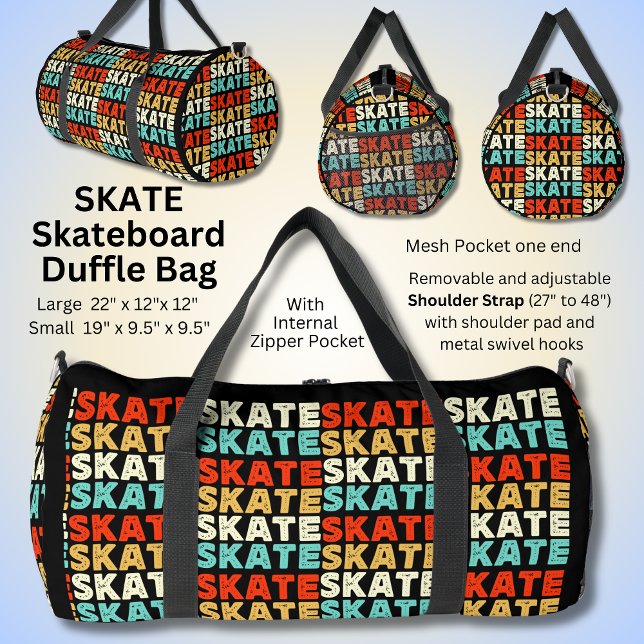 Bolso De Deporte Grande SKATE repetido para Skateboarder en negro (Subido por el creador)