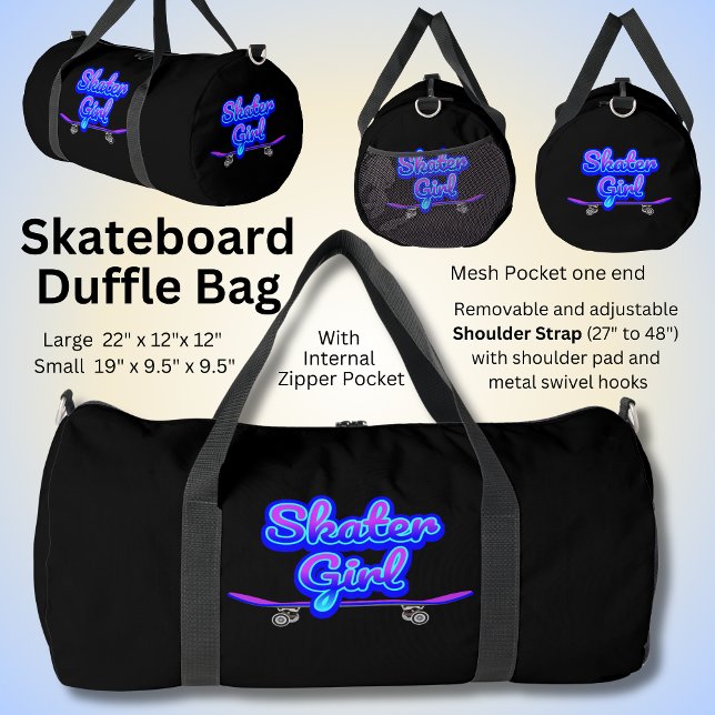 Bolso De Deporte Grande Skater Chica Blue Mauve Graffiti Glow Skateboard (Subido por el creador)