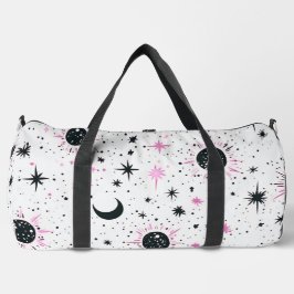 Bolso De Deporte Grande Sol Luna Estrellas Celestiales Negro y Rosa