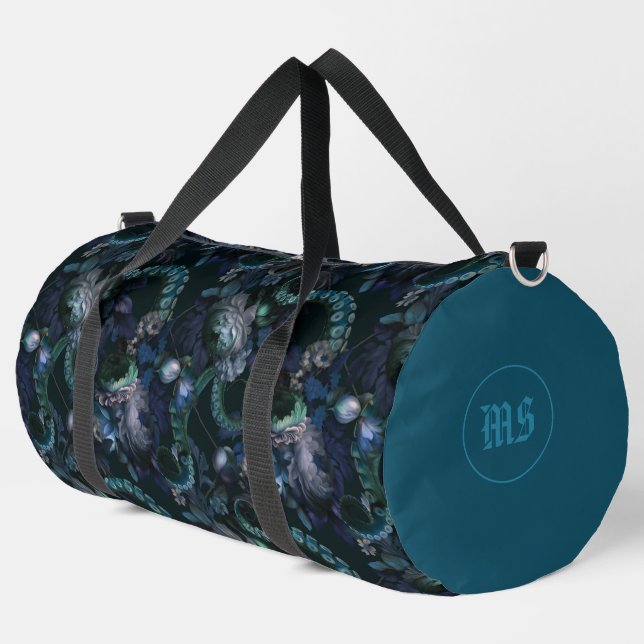 Bolso De Deporte Grande Tentáculo gótico Cthulhu Turquesa con flores (Esquina izquierda)
