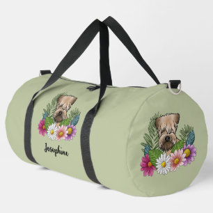 Bolso De Deporte Grande Terrier Wheaten de Pelaje Suave Con Flores y Nombr