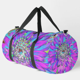 Bolso De Deporte Grande Trippy Resumen Aqua, Lime Green y Purple Dahlia