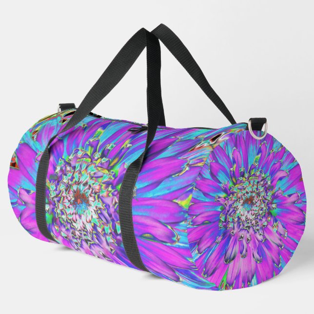 Bolso De Deporte Grande Trippy Resumen Aqua, Lime Green y Purple Dahlia (Esquina izquierda)