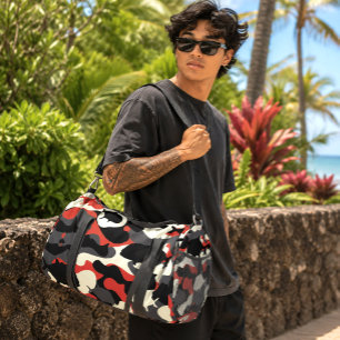 Bolso De Deporte Grande Ulua Papio Camuflaje Hawaiano Rojo Negro