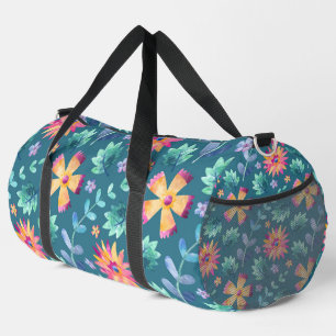 BOLSO DE DEPORTE GRANDE VERDE CON FLORES ALEATORIOS DE COLOR ROSA Y AMARIL